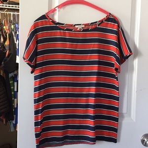 Red and blue striped silk top